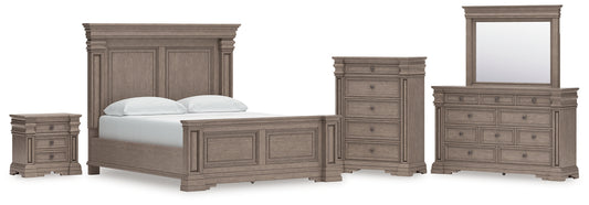 Blairhurst California King Panel Bed, Dresser, Mirror, Chest and Nightstand