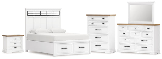 Ashbryn Queen Panel Storage Bed, Dresser, Mirror, Chest and Nightstand