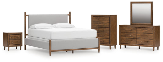 Lyncott California King Upholstered Bed, Dresser, Mirror, Chest and Nightstand