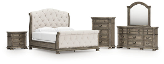 Ardenfield King Upholstered Sleigh Bed, Dresser, Mirror, Chest and Nightstand
