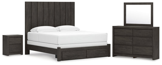 Fraluna King Panel Storage Bed, Dresser, Mirror and Nightstand