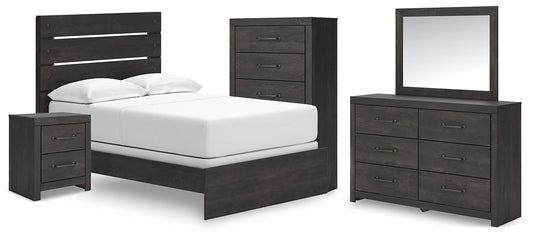 Hollivern Full Panel Bed, Dresser, Mirror, Chest and Nightstand