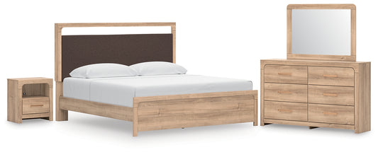 Kinlanni King Upholstered Platform Bed, Dresser, Mirror and Nightstand