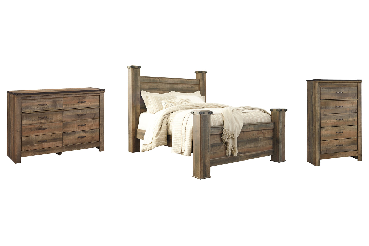 Trinell Queen Poster Bed with Dresser and Chest
