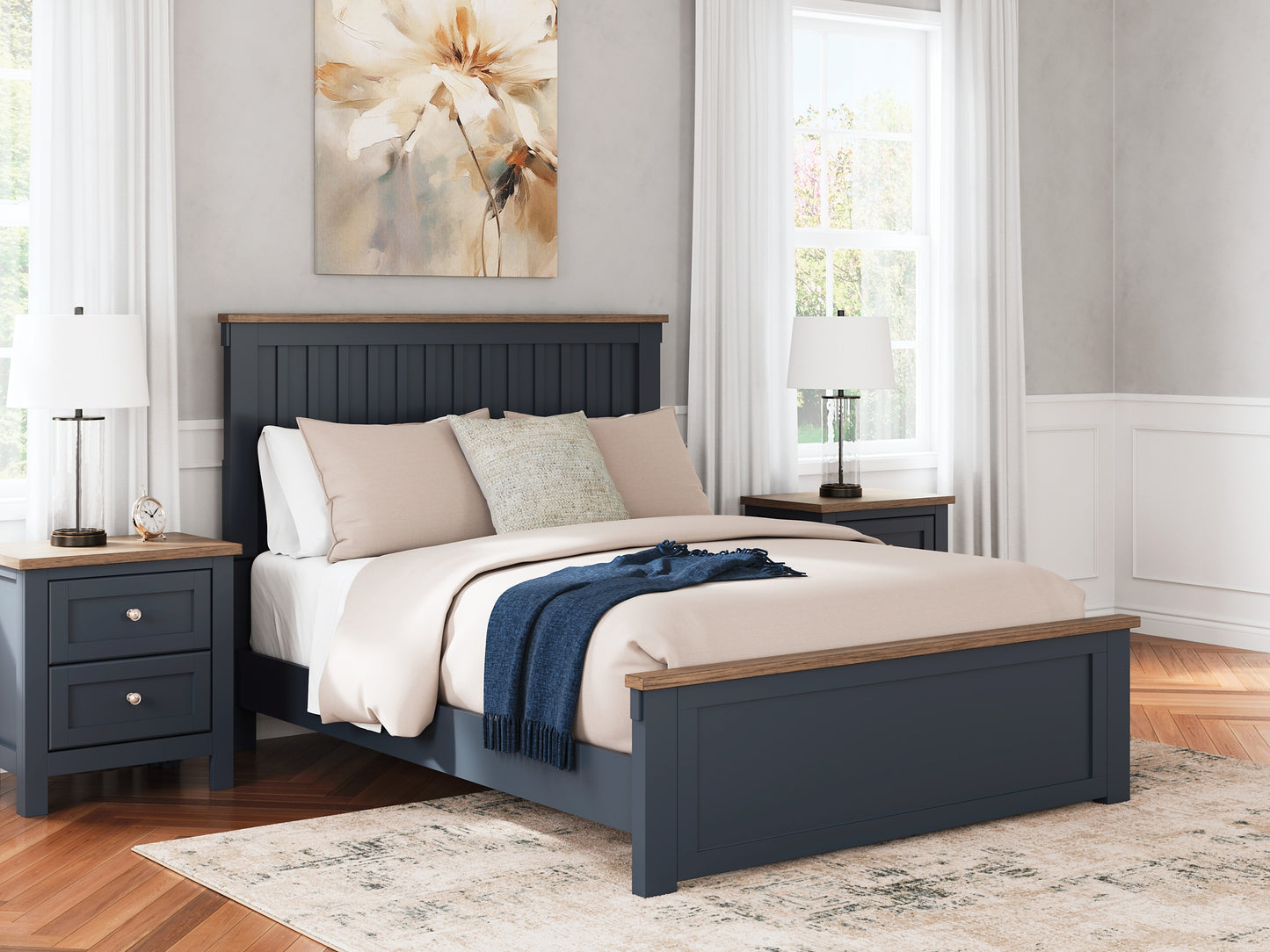 Landocken Queen Panel Bed with Mirrored Dresser and 2 Nightstands
