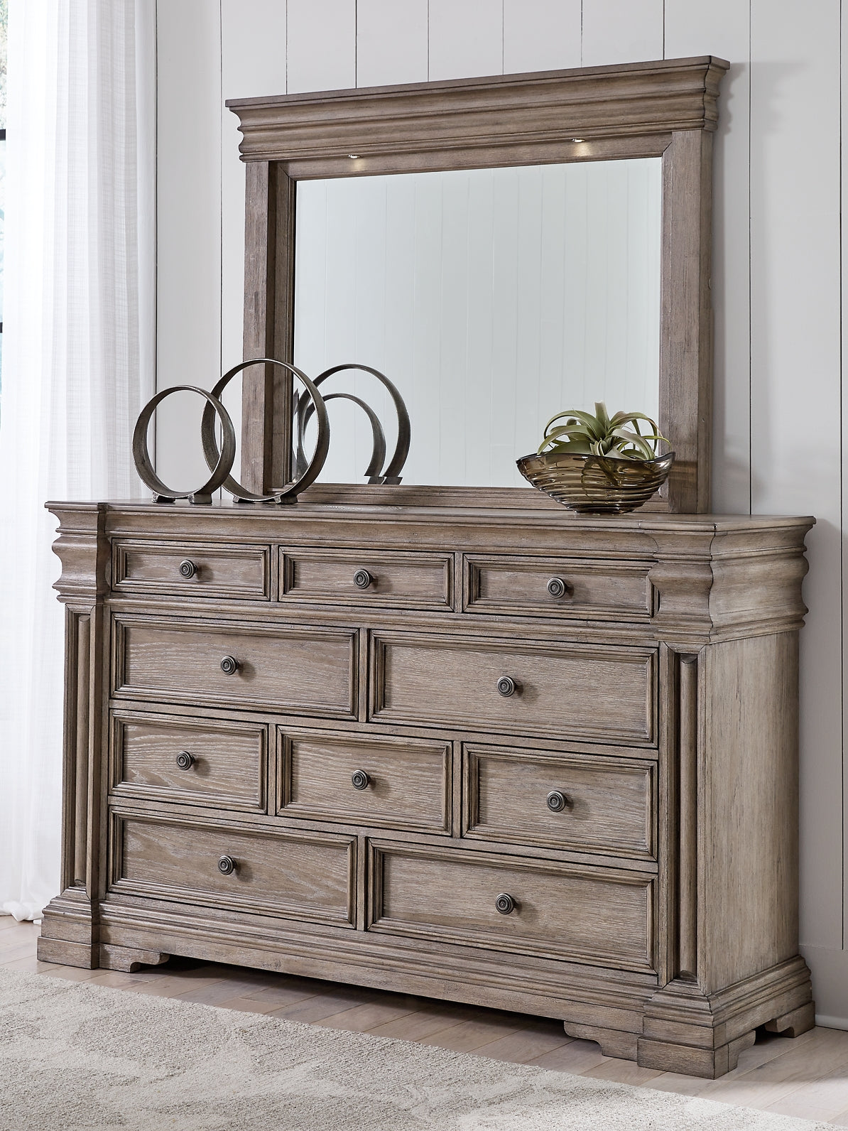 Blairhurst King Panel Bed with Mirrored Dresser, Chest and Nightstand