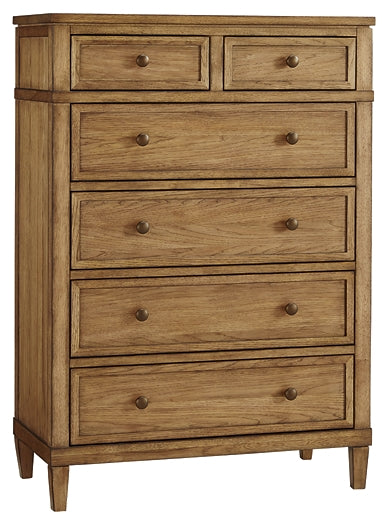 Sharlance California King Upholstered Panel Bed, Dresser, Mirror, Chest and Nightstand