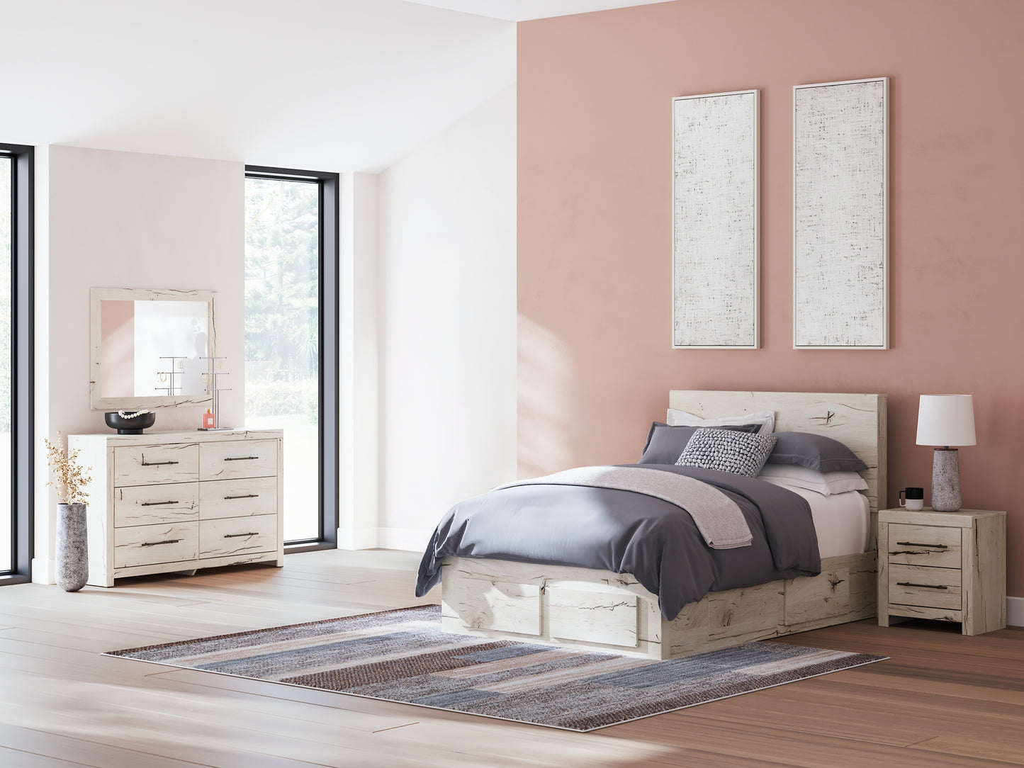 Lawroy Full Panel Storage Bed, Dresser, Mirror and Nightstand