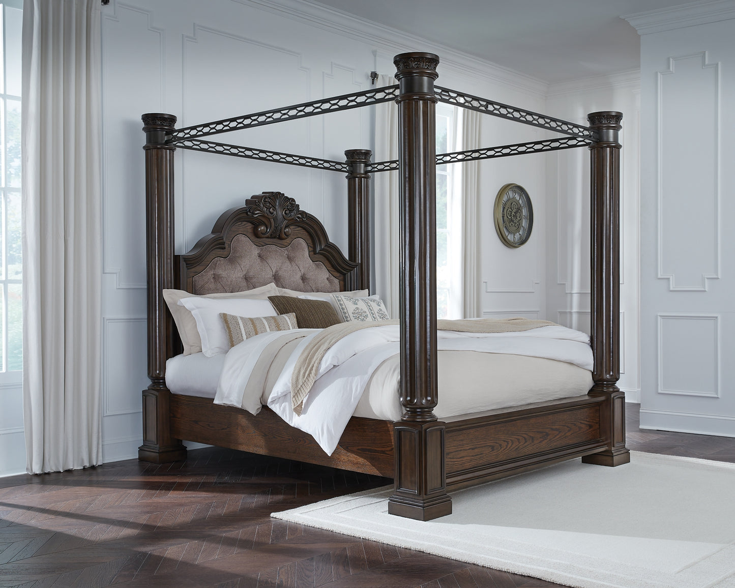 Maylee King Canopy Bed, Dresser and Mirror