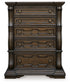 Maylee King Canopy Bed, Dresser, Mirror, Chest and Nightstand