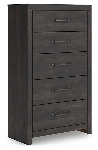 Hollivern King Panel Bed, Dresser, Mirror, Chest and Nightstand