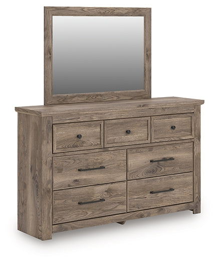 Rusticott Queen Poster Bed with Mirrored Dresser