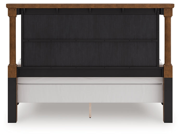 Rowlenstown King Poster Bed with Mirrored Dresser