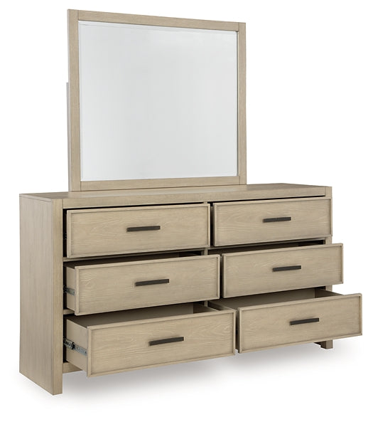 Calmoro Queen Bookcase Bed with Mirrored Dresser