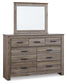 Zelen Queen/Full Panel Headboard with Mirrored Dresser and Chest
