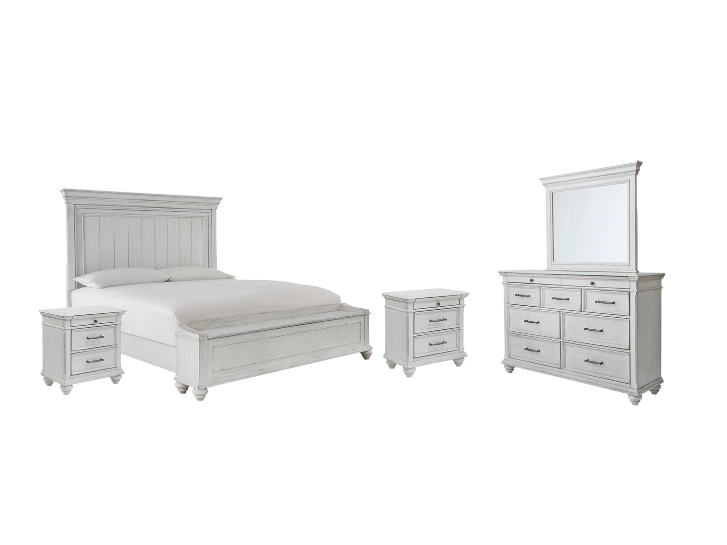 Kanwyn Queen Panel Bed with Storage with Mirrored Dresser and 2 Nightstands