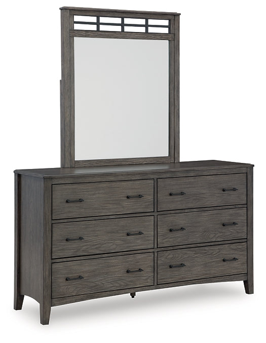 Montillan King Panel Bed with Mirrored Dresser, Chest and 2 Nightstands