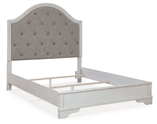 Brollyn Queen Upholstered Panel Bed with Mirrored Dresser