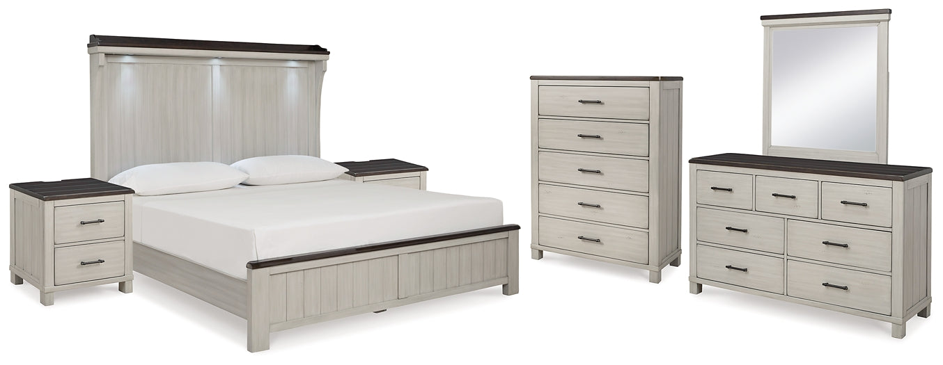 Darborn California King Panel Bed with Mirrored Dresser, Chest and 2 Nightstands