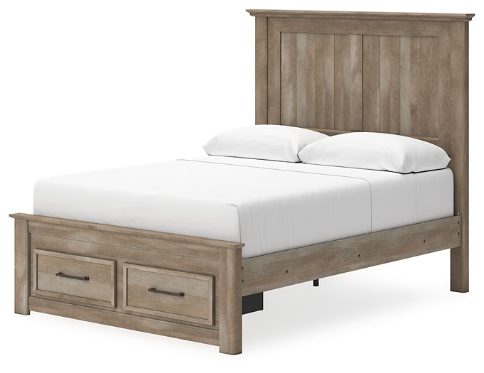 Yarbeck Queen Panel Bed with Storage with Mirrored Dresser and Nightstand