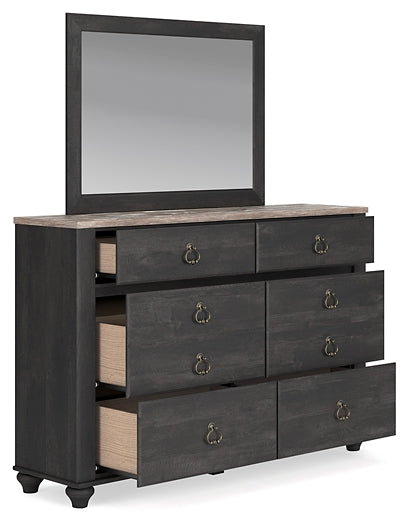 Nanforth King/California King Panel Headboard with Mirrored Dresser and 2 Nightstands