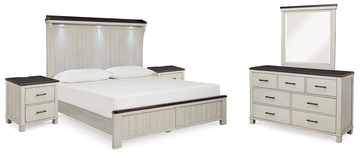 Darborn King Panel Bed with Mirrored Dresser and 2 Nightstands